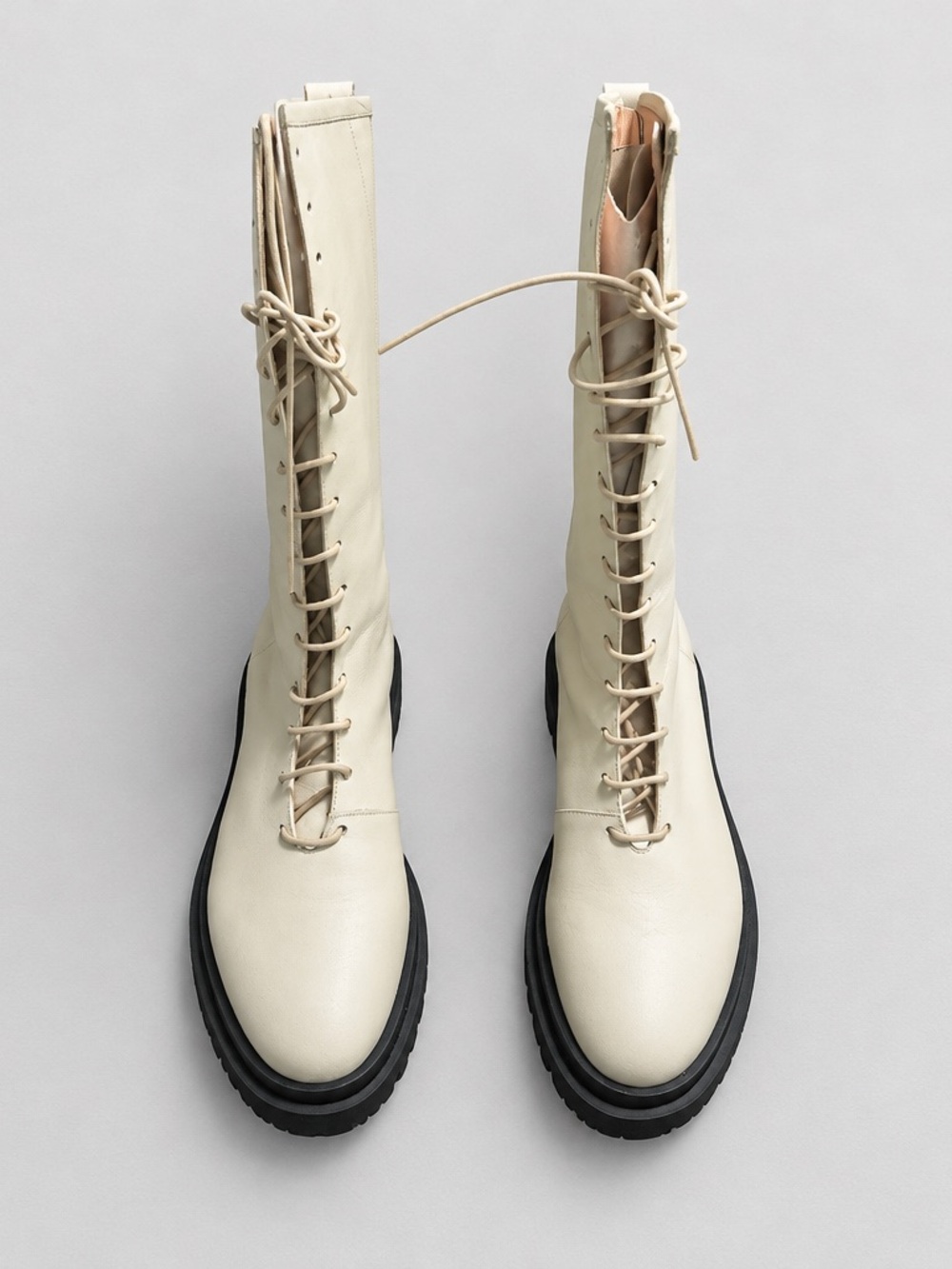 ILIO SMERALDO Lace-Up Cream Women's Combat Boots with Black Lug Sole